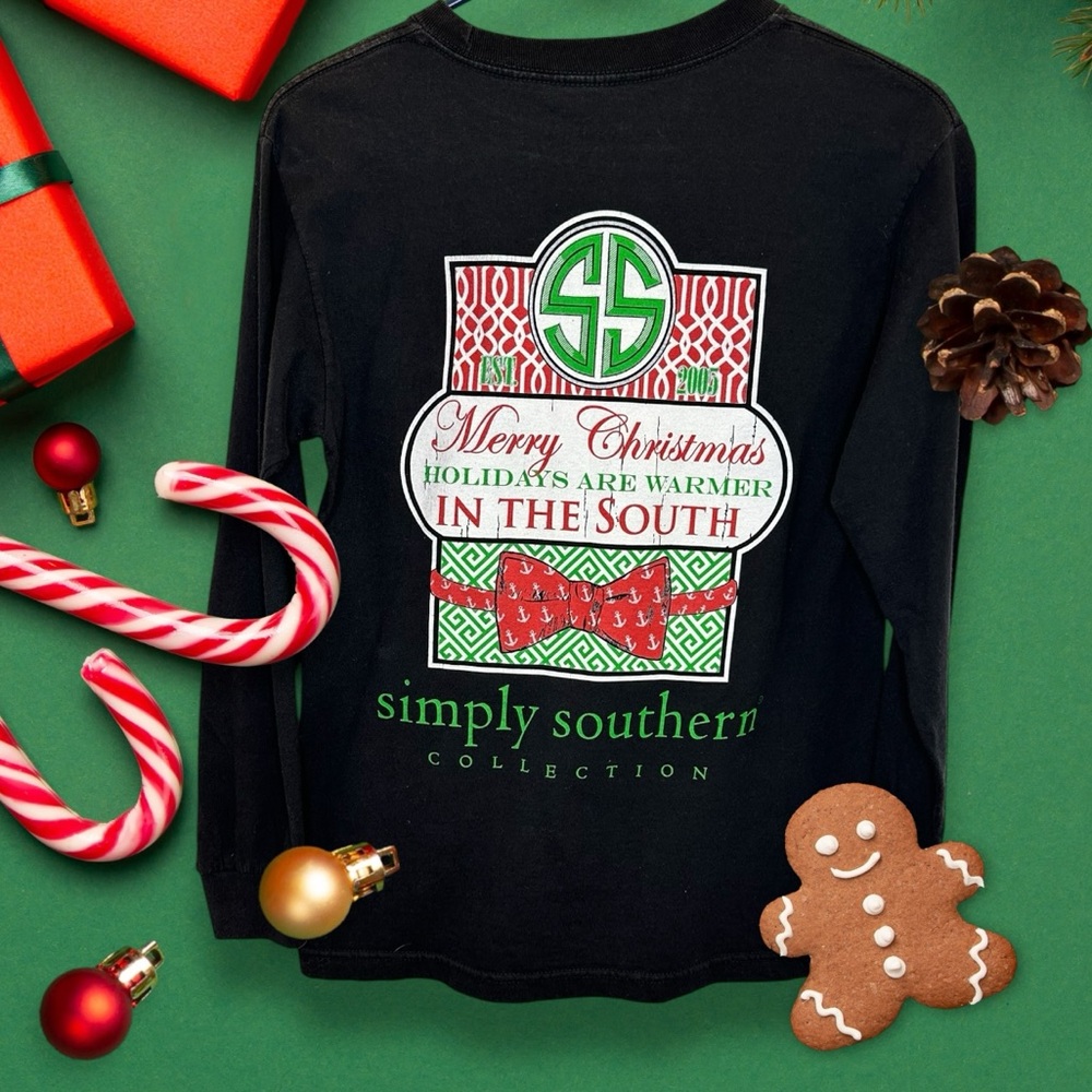 Simply Southern Long Sleeve Women’s Tee Holiday/Christmas Style Size Small Black